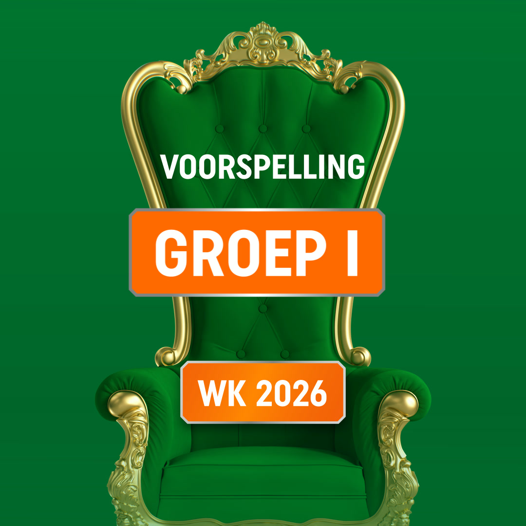 TOTO: groene, gouden troon met tekst VOORSPELLING GROEP I WK 2026.