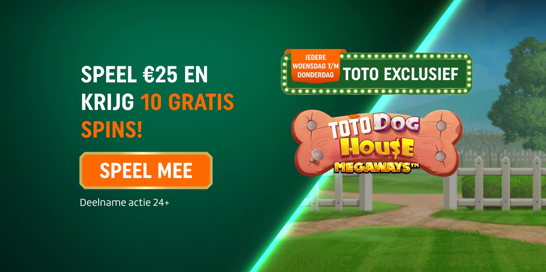 TOTO Exclusief: Speel €25 en krijg 10 Gratis Spins op TOTO Dog House Megaways.