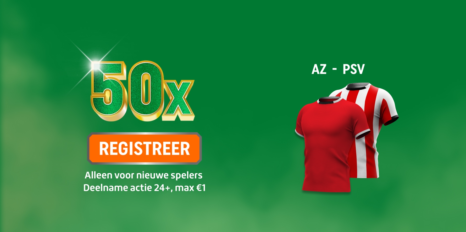 TOTO promotie: 50x met oranje Registreer-button en shirts van AZ en PSV.