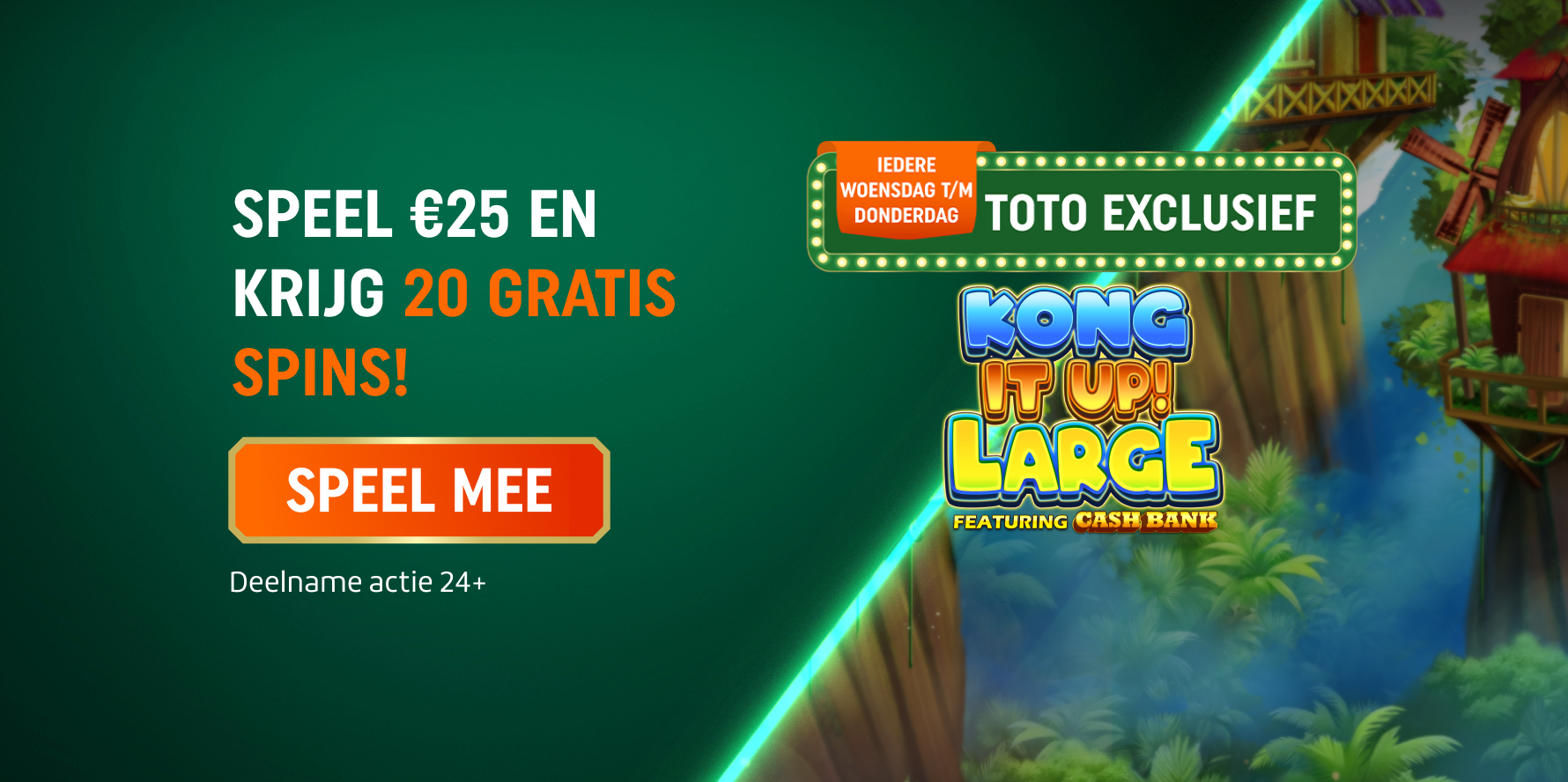 TOTO Exclusief - Speel €25 en krijg 20 Gratis Spins. Deelname actie 24+.