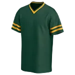 Groen sportshirt met gele strepen op de mouwen en V-hals