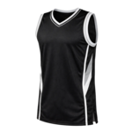 Zwart mouwloos basketbalshirt met witte biezen