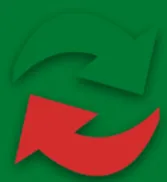 Groene en rode ronde pijlen in cirkel, vernieuwingssymbool