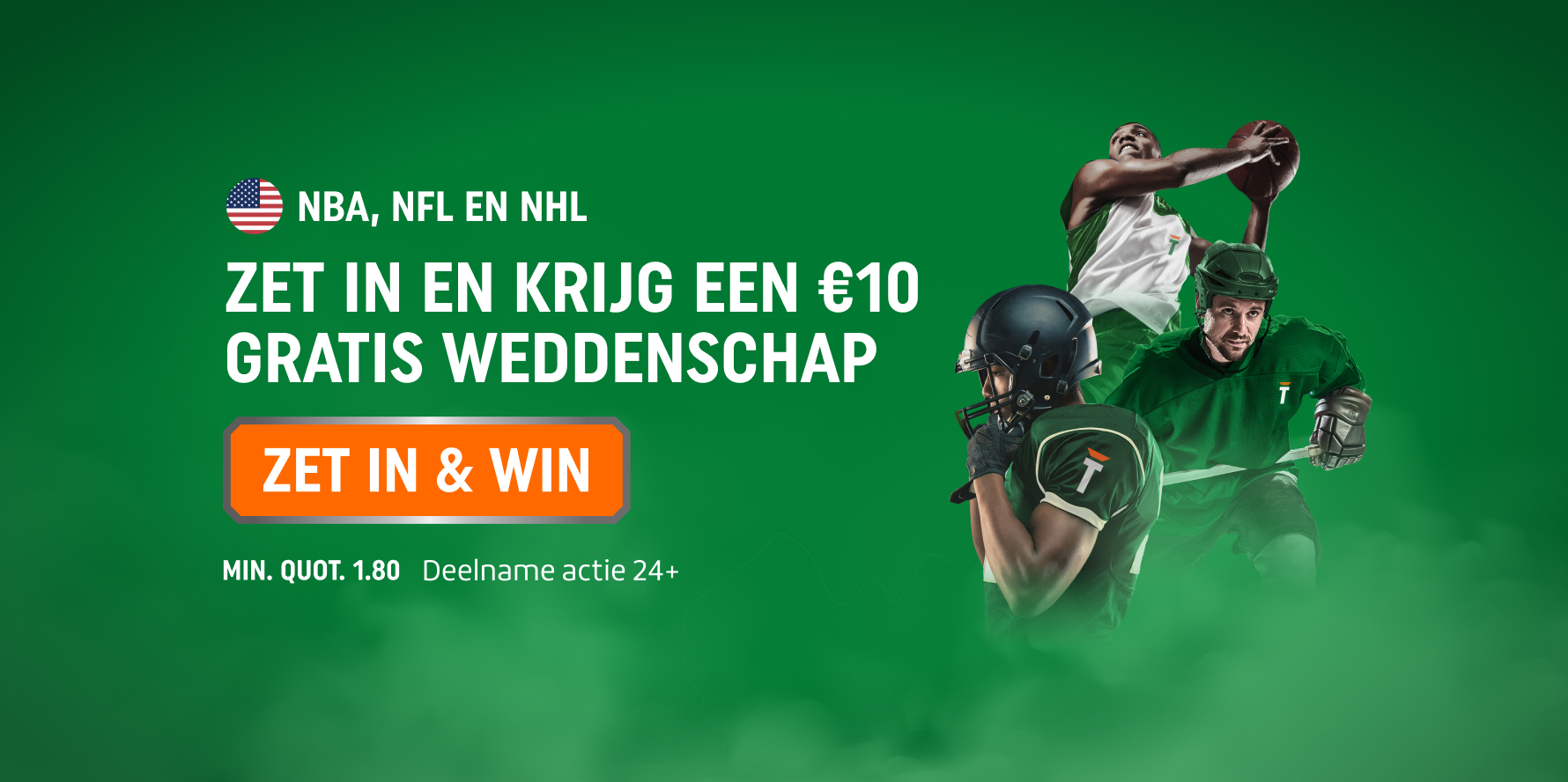TOTO promotie voor NBA, NFL en NHL: zet in en krijg een €10 Gratis Weddenschap.