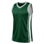 Groen mouwloos basketbalshirt met witte zijstrepen en V-hals