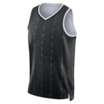 Zwart mouwloos basketbalshirt met witte bies en dunne verticale strepen
