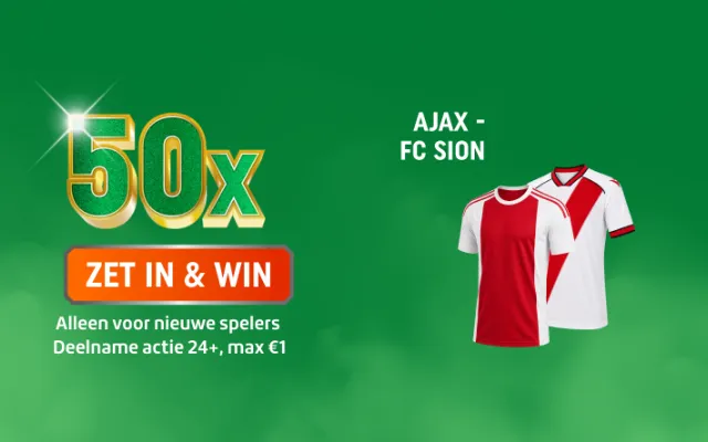 TOTO promotie: 50x ZET IN & WIN — Ajax en FC Sion shirts afgebeeld.