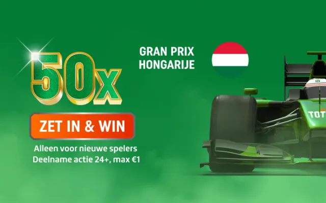 TOTO-racewagen met 50x Actie en Zet in & Win voor Gran Prix Hongarije, alleen voor nieuwe spelers