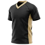 Zwart sportshirt met goudkleurige zijpanelen en V-hals