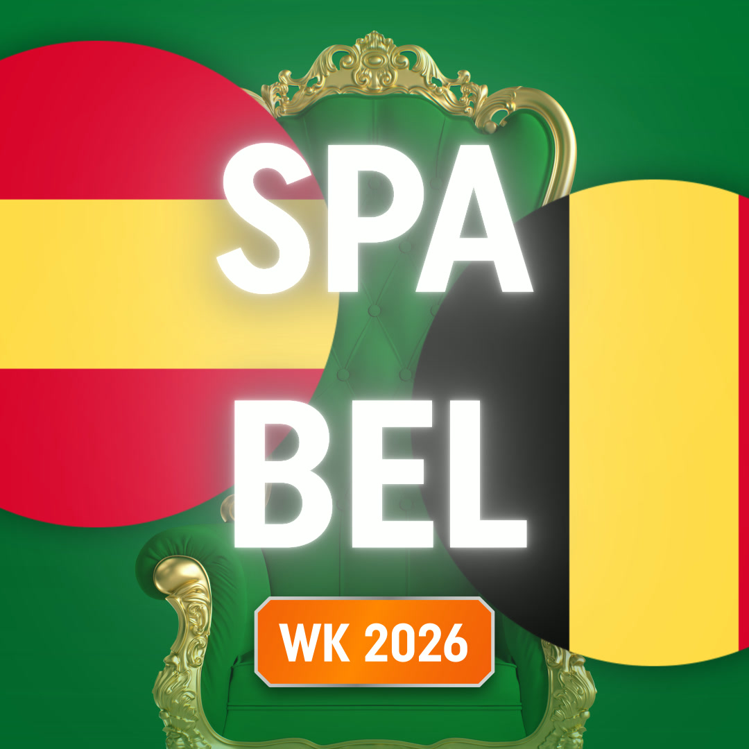 Promotiebeeld met de vlaggen van Spanje en België en de tekst WK 2026