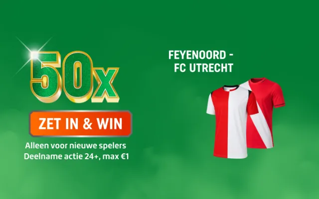 TOTO 50x ZET IN & WIN promotie voor Feyenoord - FC Utrecht met twee rood-witte shirts
