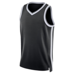 Zwart mouwloos sportshirt met V-hals en witte bies langs hals en zijkanten