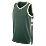 Donkergroen mouwloos sportshirt met witte biezen en contraststrepen langs de zijkant.