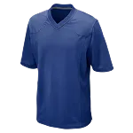 Blauw sportshirt met V-hals en korte mouwen.