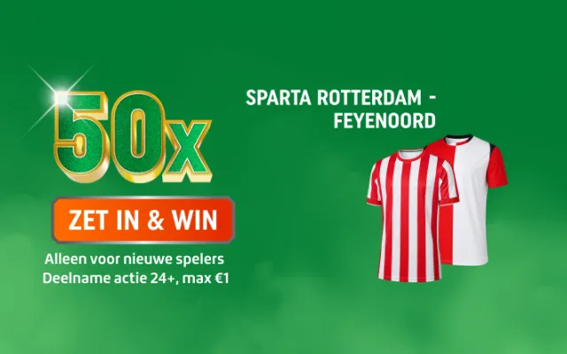 TOTO promotie: ZET IN & WIN 50x bij Sparta Rotterdam - Feyenoord; jij maakt kans op rood-witte voetbalshirts. Deelname actie 24+