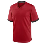Rood sportshirt met V-hals en zwarte mouwboordjes