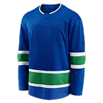 Blauw ijshockeyshirt met groene en witte strepen