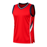 Rood mouwloos basketbalshirt met zwarte en witte accenten