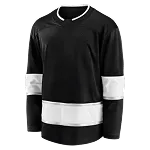 Zwart ijshockeyshirt met brede witte strepen op de mouwen en onderkant.