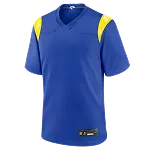 Blauw sportshirt met V-hals en gele schouderaccenten